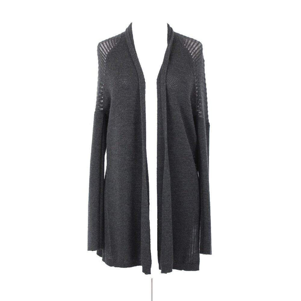 Eileen Fisher Sz S Black Open Knit Draped Collar No Fabric Label Wrap Sweater